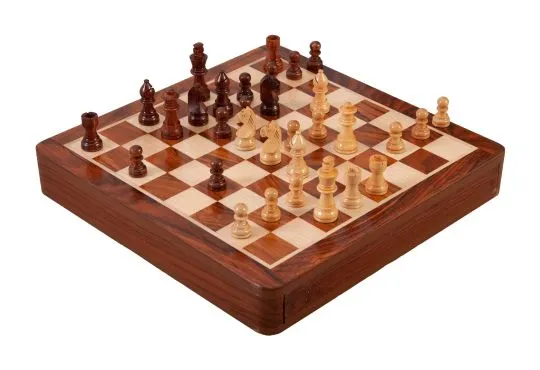 WOODEN MAGNETIC Travel Chess Set - 12" Square with Drawer